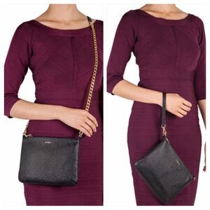 Lodis Crossbody Clutch Purse Italian Leather Bag Black Gold Chain